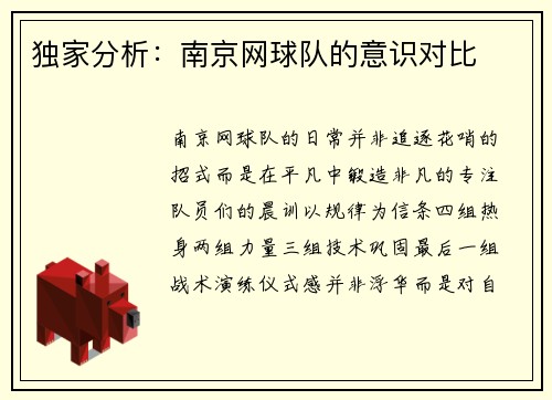 独家分析：南京网球队的意识对比