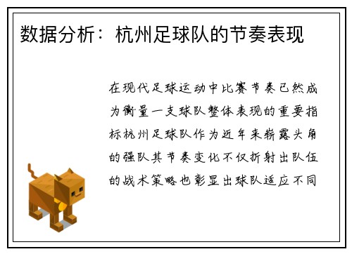 数据分析：杭州足球队的节奏表现